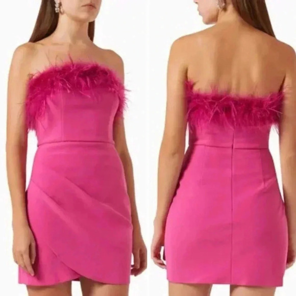 NWT ELLIATT Paulina Pink Mini Dress Size Medium Feather Trim - Picture 2 of 10